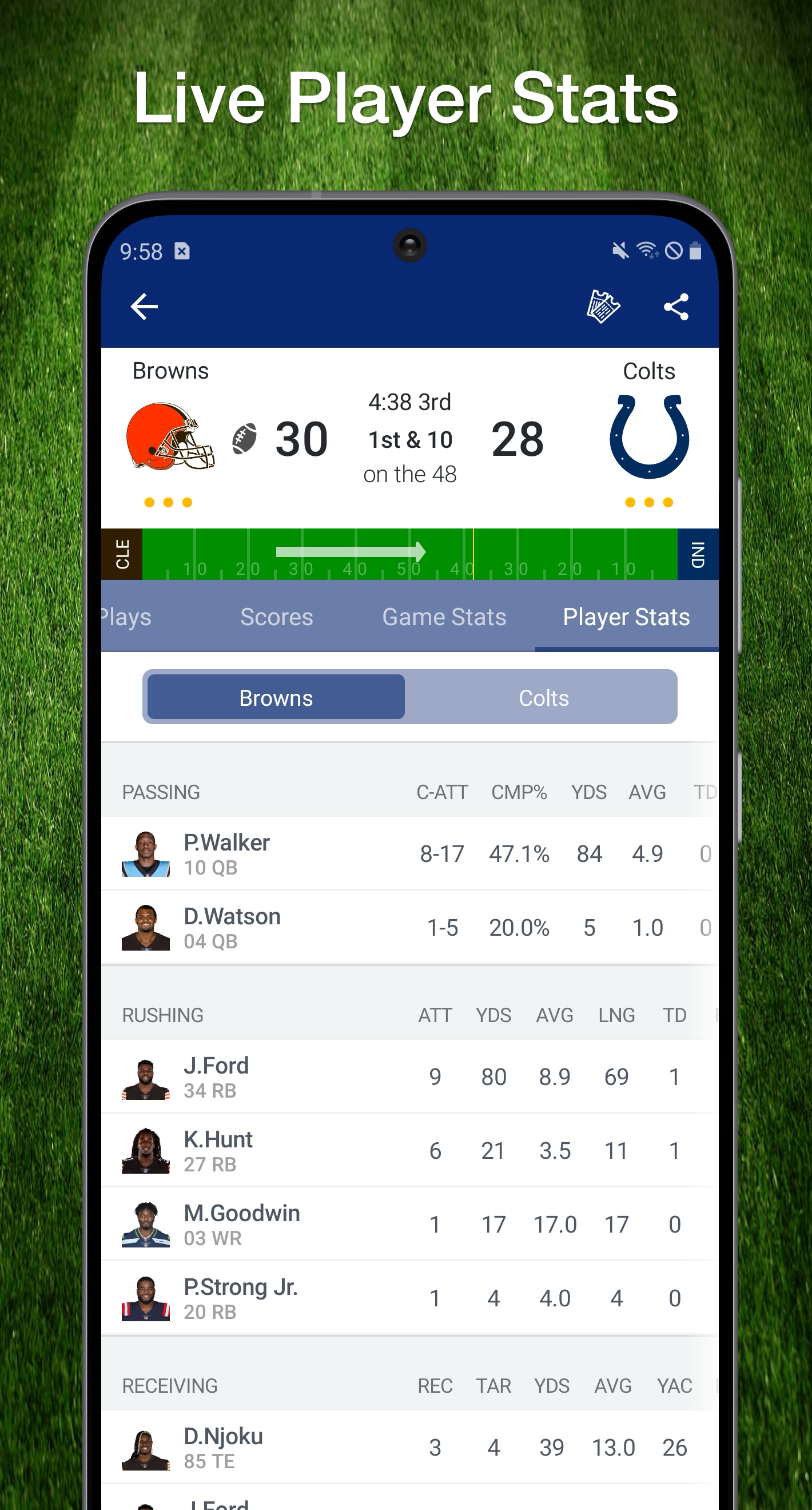 In-game NFL player stats
